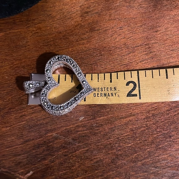 Sterling Silver and Marcasite Double Layer 1” Heart Pendant (No Chain) - Picture 5 of 9